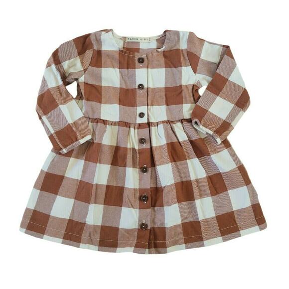 Haven Kids Checker Rust Plaid Dress - Picture 1 of 7